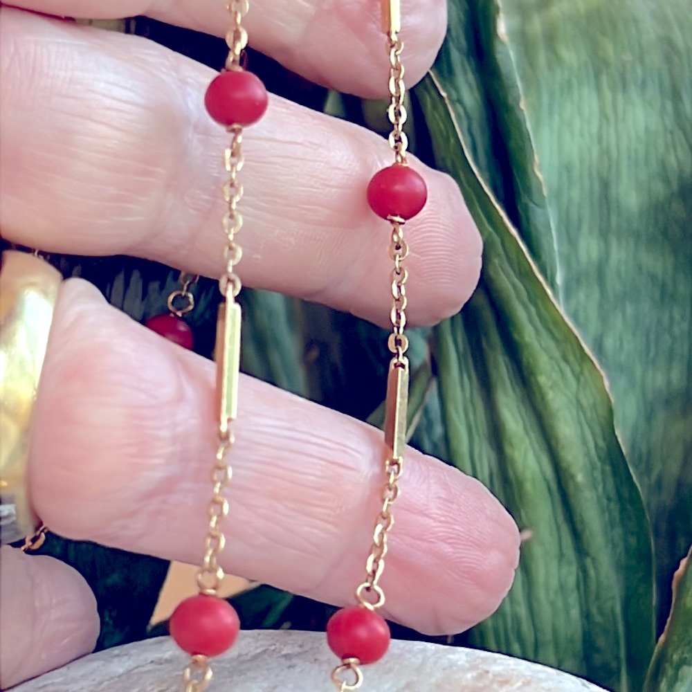 14 karat gold, and coral necklace